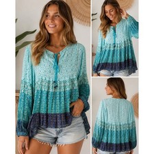 Raga LA Boho Peplum Top Medium Blue Paisley Cotton Babydoll Festival