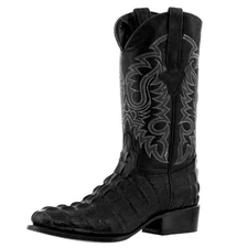 Mens Black Cowboy Boots Real Leather Embossed Crocodile Tail Western Round Toe