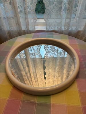 1980s Cream Postmodern Round Plastic Wall Mirror by Interdesign