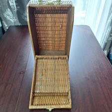 Rattan Wicker Basket Picnic Wine Drinks Carrier Wooden Sides