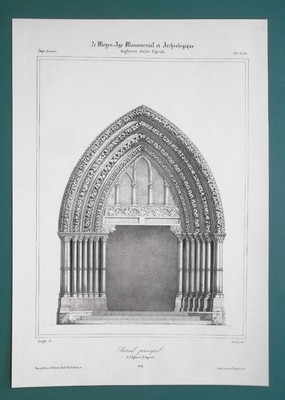 SCOTLAND Holyrood Abbey Main Portal Edinburgh - 1840 SCARCE Litho Print