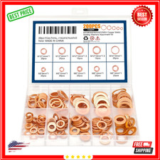 200pcs Copper Crush Washer Kit 9 Size Metric Sealing Oil Drain Plug Banjo M5-M14