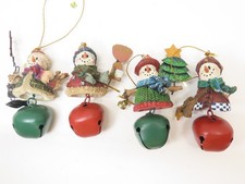 Snowman Jingle Bells Ornament Christmas Lot of 4ct 4"H Resin D4281