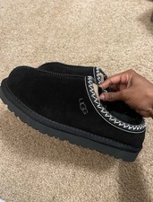 Black Shearling Lined Suede Ugg Slip-On Women's Slippers Classic Comfort