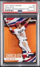 2021 TOPPS CHROME BEISBOL ORANGE REFRACTOR #B7 JUAN SOTO 3/25 PSA 10