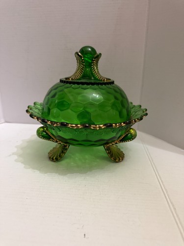 Antique EAPG c.1897 Riverside Glass Works Green Covered Butter Dish