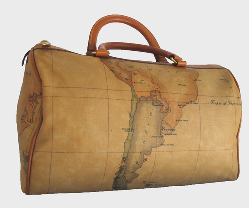 ALVIERO MARTINI 1 CLASSE LG BOSTON TOTE BAG TWIN HANDLES GEO WORLD MAP RARE EXCL