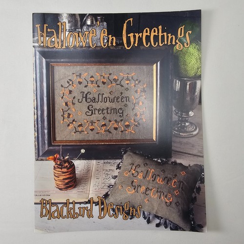 Blackbird Designs Halloween Greetings Sampler Pillow Pin Cushion Pattern Chart - Picture 1 of 3