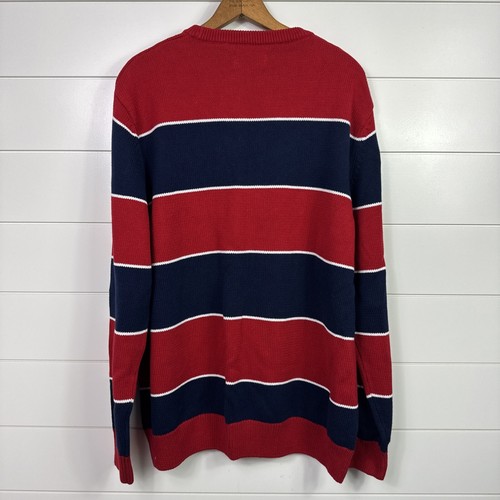NWT Men's Chaps Red Navy Blue Striped Long Sleeve Crewneck Sweater sz XXL - Picture 7 of 8