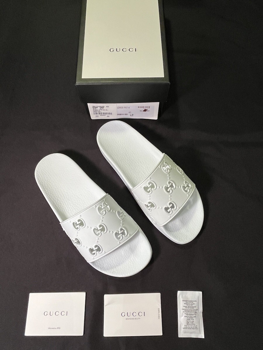 $360 GUCCI SANDALS SLIDES GREAT WHITE SIZE 9 42 AWESOME GG