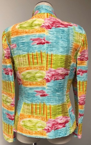 FLORES & FLORES LOVELY AQUA MULTI COLOR SILK PRINT MICRO PLEAT JACKET 2 PIECE 14 - Picture 3 of 12