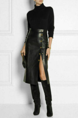 New Genuine Lambskin Soft Leather Skirt Stylish Black Women's Handmade Party