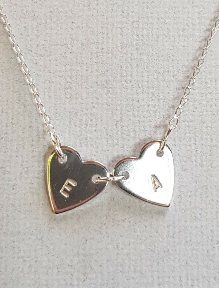 Personalised Sterling silver double joined hearts, two hearts necklace