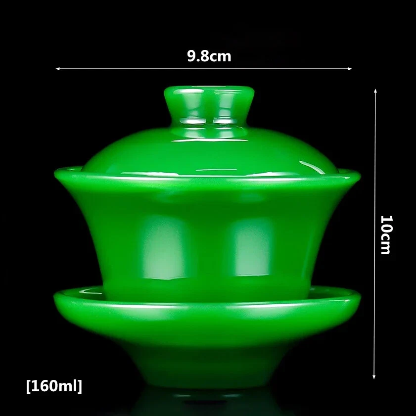 Taza de té Imperial verde esmeralda Gaiwan porcelana jade Sancai cuenco cubierto Foto 2 de 4
