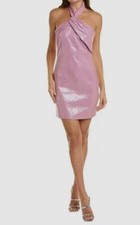$395 Halston Women's Pink Sarena Sleeveless Halter Mini Dress Size 10