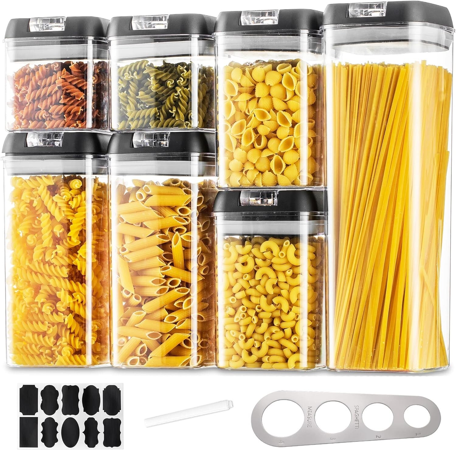 Organizzatore Dispensa 7 Pezzi: Barattoli Ermetici Trasparenti Impilabili