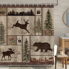 Bonhause Rustic Cabin Shower Curtain 72x72 Animal Wildlife Bathroom Decor