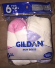 NIP Gildan Baby Infants Girls 6 Pack Pairs Crew Socks Size 0-6 Months Kids Child