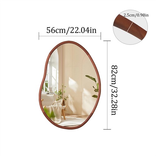 Retro Wall Mirror Irregular Wood Frame Vanity Mirror Horizintal/Vertical Hanging - Picture 24 of 26