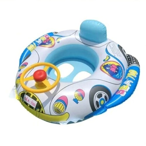 1pc Inflatable Kids Swimming Ring With Steering Wheel - Thickened Pool Seat Boat - Foto 1 di 4