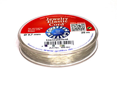 GRIFFIN Jewelry Elastic Cord transparent Elastikfaden 0,7mm 25m Stretch 0,64 /m