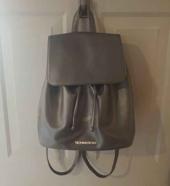 Victoria&#039;s Secret Black Faux Leather Drawstring Backpack Bag Mini Perfect