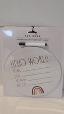 Rae Dunn Hello World Newborn Announcement Plaque-Rainbow-Farmhouse-Wood Look