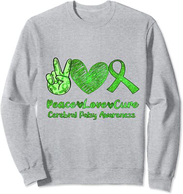 Peace Love Cure Cerebral Palsy T-shirt CP support gre Unisex Crewneck Sweatshirt