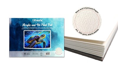 I Create Acryl- & Ölfarbenpad | A3 15 Blatt | 350 g/m², weiß, raue Oberfläche