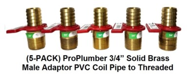 (5-PACK) ProPlumber 3/4  Solid Brass Male Adaptor PVC Coil Pipe to Threaded NEW