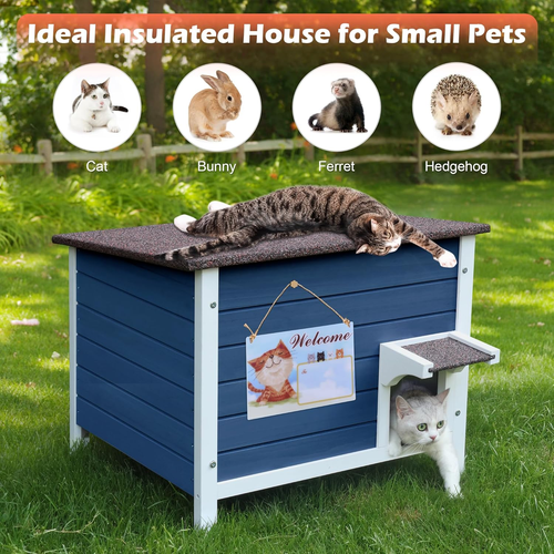 Deblue Weatherproof Insulated Outdoor Cat House, Warm Feral Cat House with All-R - Picture 7 of 12
