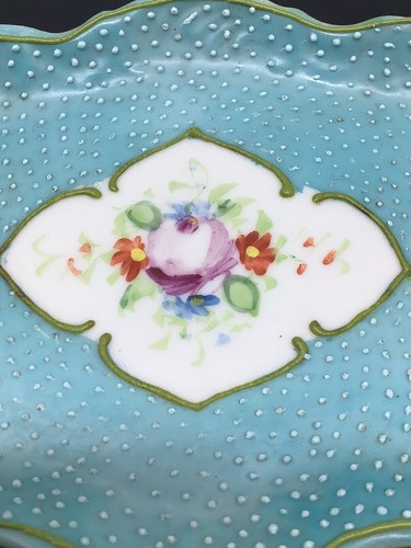 Antique Nippon Moriage Beaded 6” Dresser Vanity Trinket Tray Hand Painted - Picture 3 of 6