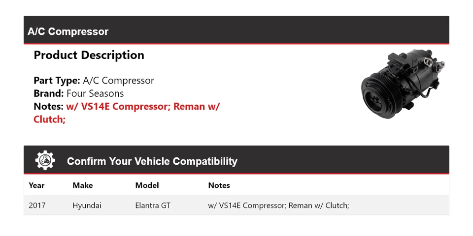 Compresor de aire acondicionado para Hyundai Elantra GT 2017 4 estaciones Foto 2 de 3