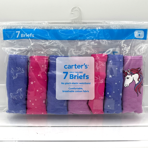 Carters Girls 7-Pack Breathable Cotton Underwear Size 8 Unicorn/Stars