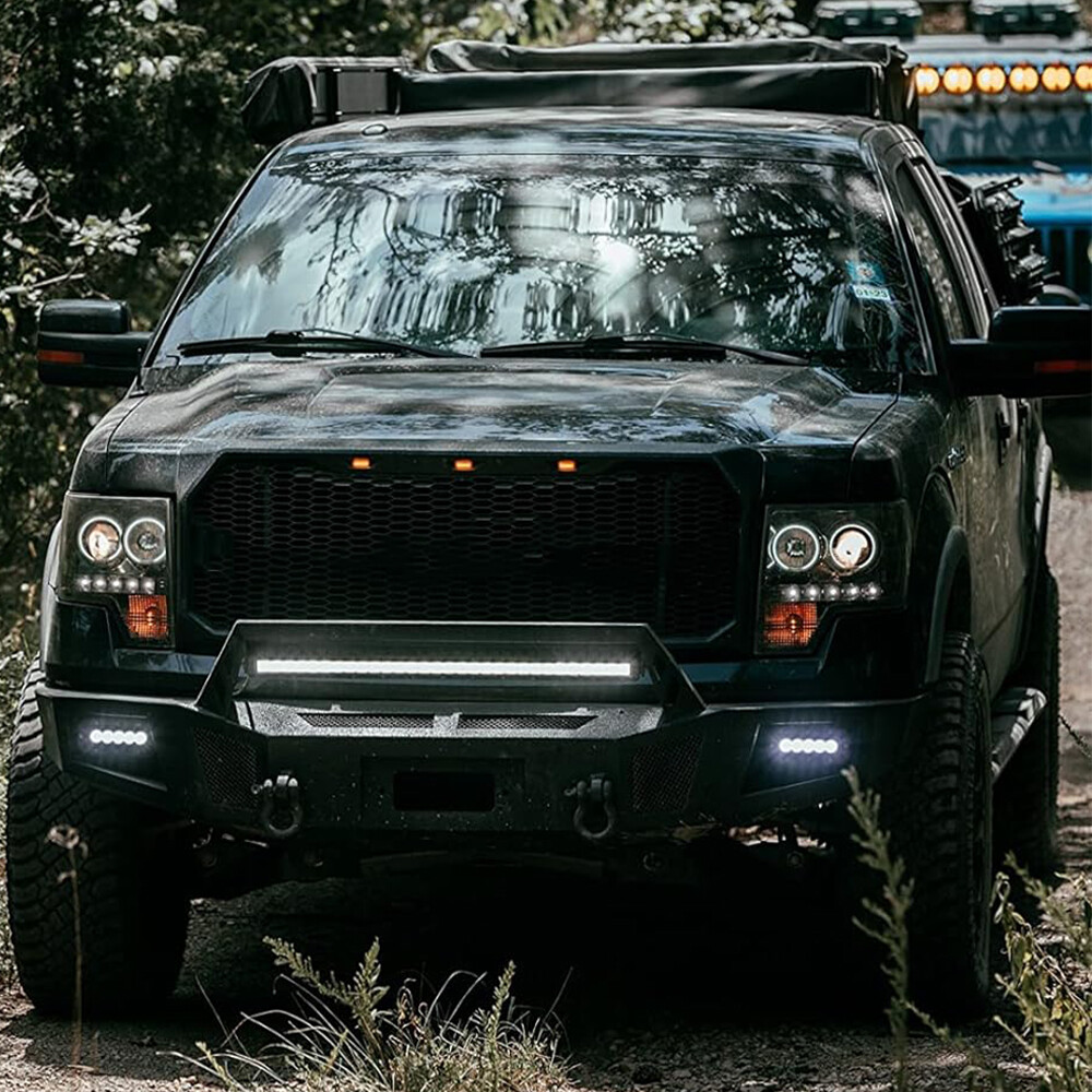 4X Smoked LED Front Grille Grill Running Amber Lights For Ford F150 Raptor Style