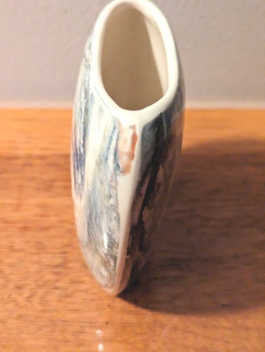 Small Handmade Slender Bud Vase~Ceramic, Swirled Tones Of Blue & Green - Picture 3 of 6