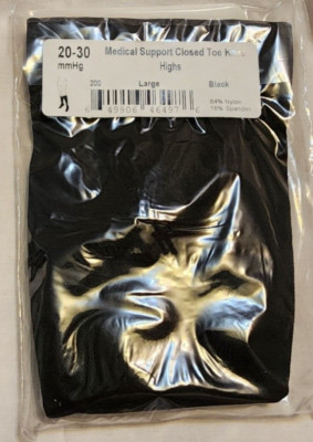 Ames Walker Medical Support Closed Toe Knee Highs -Large - Black 20-30mmHg