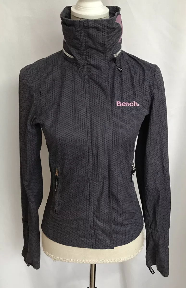 BENCH Lightweight Hideaway Hood Zip Front Jacket Purple Geometric Print XSMALL