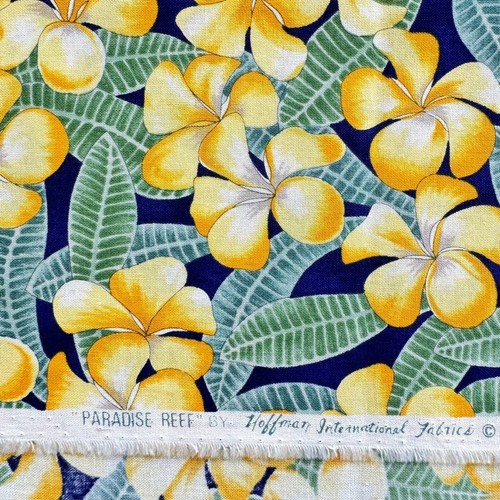 Fabric Yellow Plumeria Tropical Print Paradise Reef Hoffman Int'l Cotton 1 Yard - Picture 2 of 8