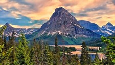 Landscape mountains clouds forest cliff lake trees Custom Gaming Mat Desk