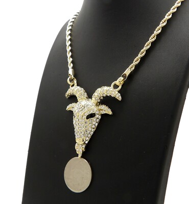 Gold Plated GOAT G.O.A.T Head Pendant & 20'' 26'' 30'' Rope Chain Hip Hop Necklace 