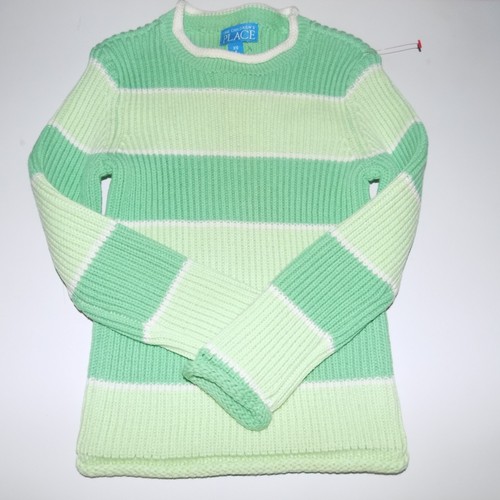 Size XS 4 The Children's Place Two Toned Mint Green Striped Winter Sweater New - Picture 4 of 7