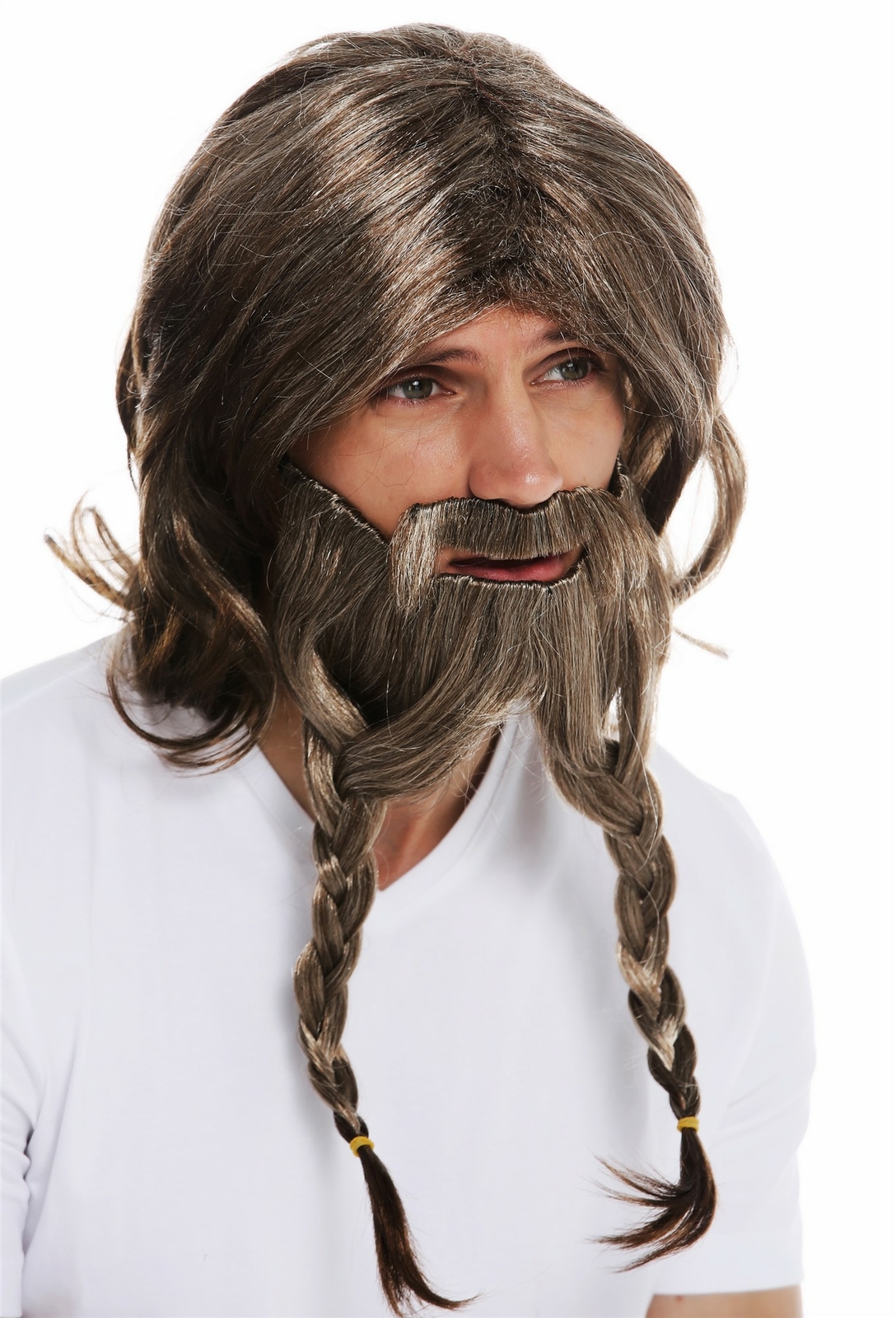 WIG ME UP Perücken-Bart-Set ‚Gallier‘ – Langer Bart & Schnauzbart In Braun Für Kostüm