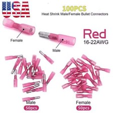 100pcs Heat Shrink Bullet Wire Connectors 22-16 AWG Female Male Crimp Terminals