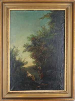 Two Women at the Edge of the Forest Oil Painting Circa 1800
