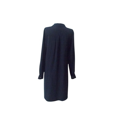 CALVIN KLEIN Dark Navy Blue w/ Gold Snap Front Long Sleeve Dress Sz 8 - Picture 3 of 4