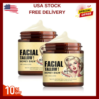 Whipped Beef Tallow and Honey Balm, Grass Fed Grass Finished Face Cream - 2 PACK