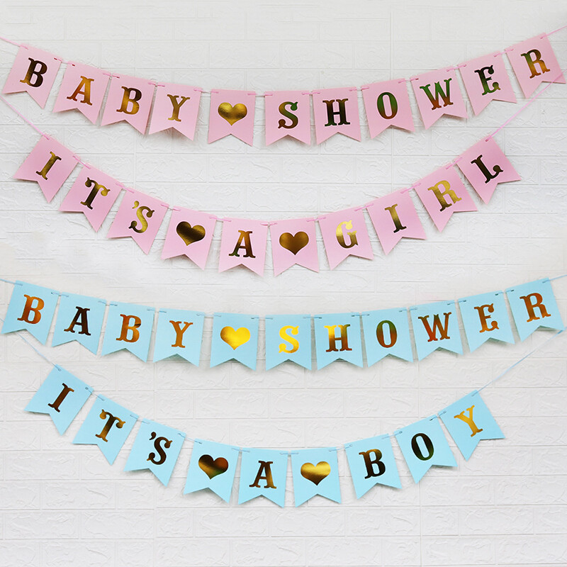 „It‘s A Boy“ Glitzer-Banner – Mit Goldenen & Blauen Herzen – Für Gender Reveal Party & Babyparty