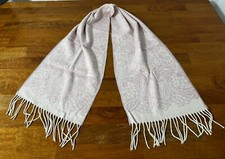 Vintage Women  s Pink White Ornate Scarf Wrap Soft Fabric Fringe