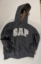 Gap Boys Fleece Logo Hoodie Full Zip Sweatshirt Size 6-7 Side Pocket Black Cozy